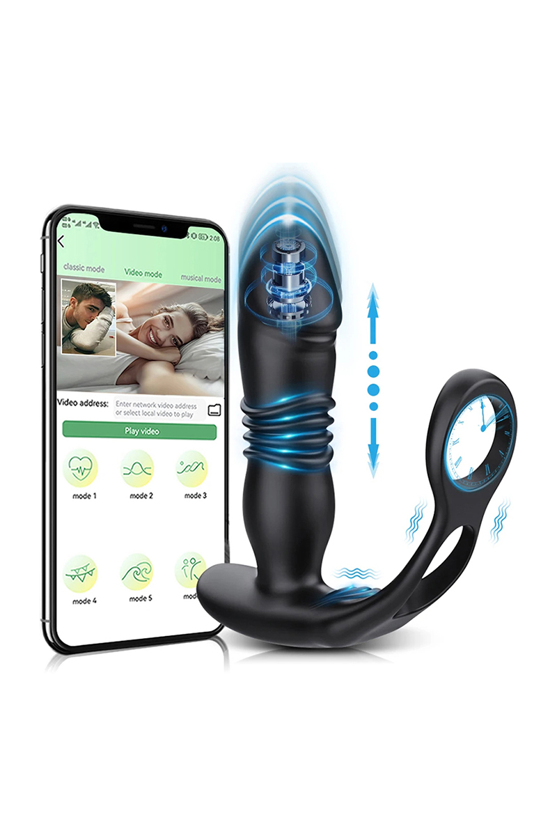 Plug anal télescopique Bluetooth avec Anneau pénis Plug anal télescopique Bluetooth avec Anneau pénis