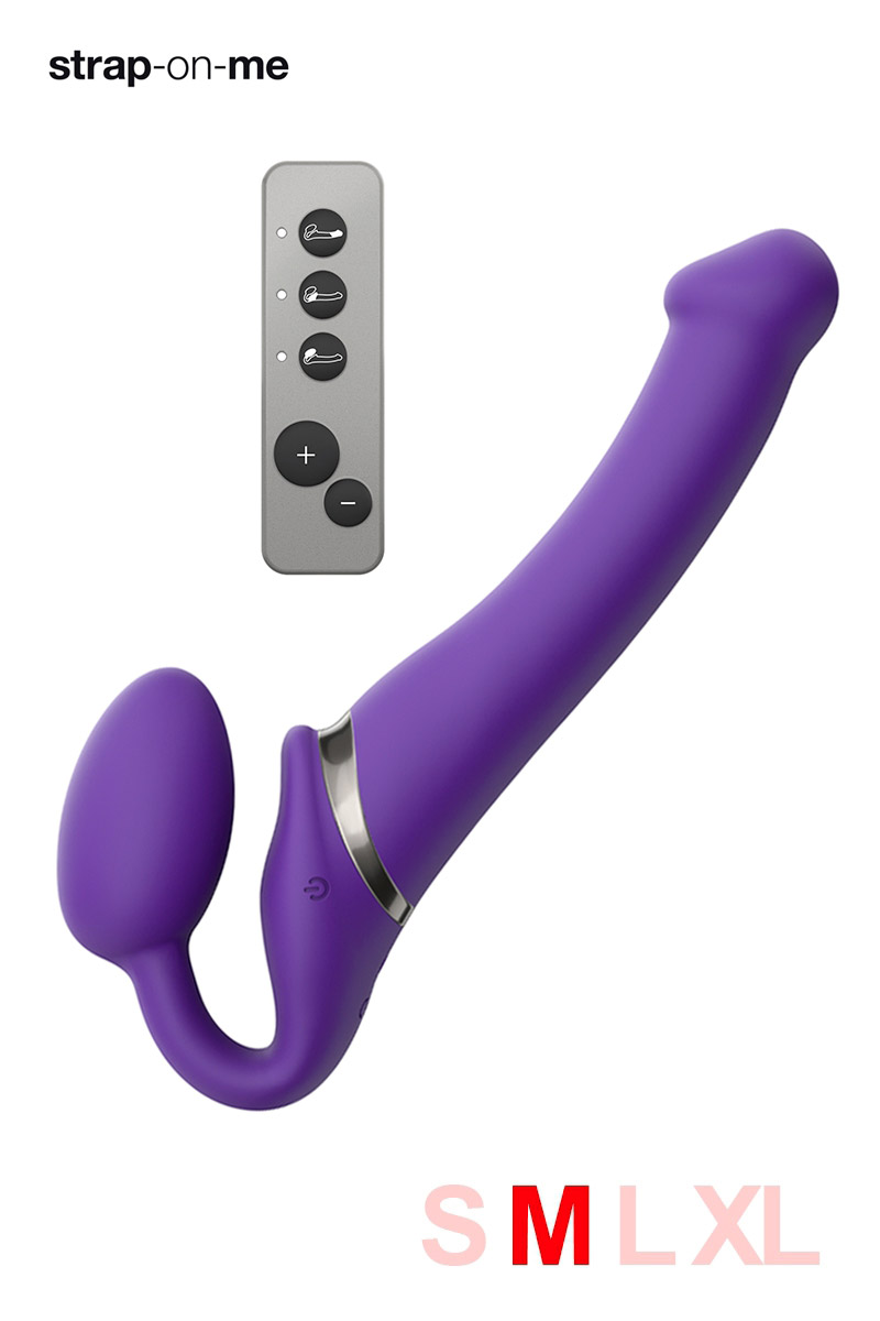 Gode ceinture vibrant et télécommandé violet M