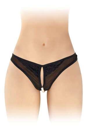 String ouvert avec perles Sophie noir