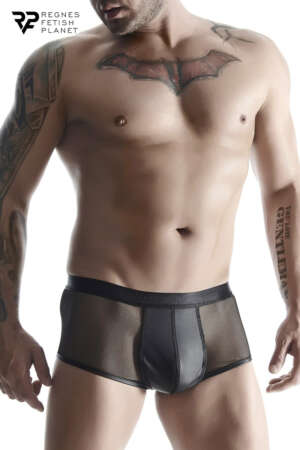 Boxer noir wetlook et mesh