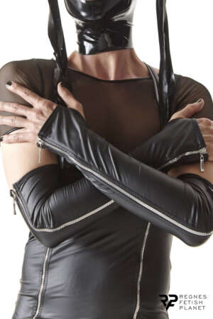 Gants longs en wetlook avec fermetures éclair