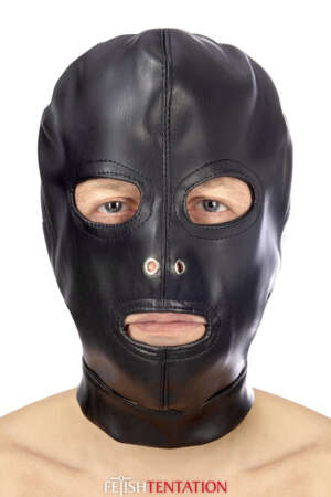 Cagoule BDSM 3 ouvertures en simili cuir