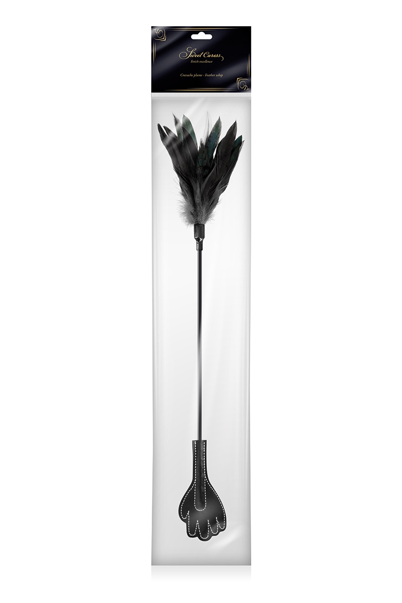 Mini cravache main avec plumes noires – Image 3