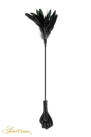 Mini cravache main avec plumes noires