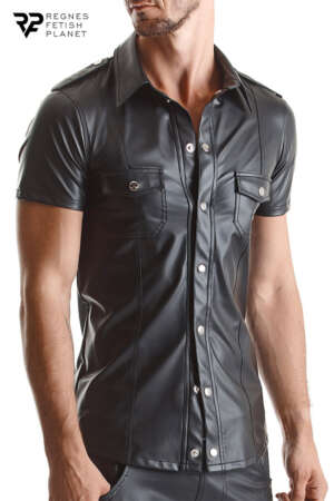 Chemise manches courtes wetlook noire Luca