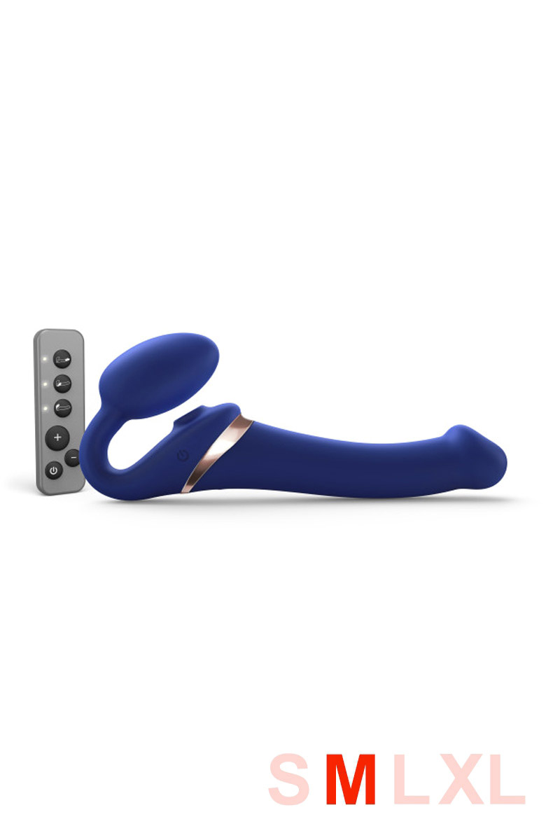 Gode ceinture anatomique télécommandé Multi Orgasm bleu M