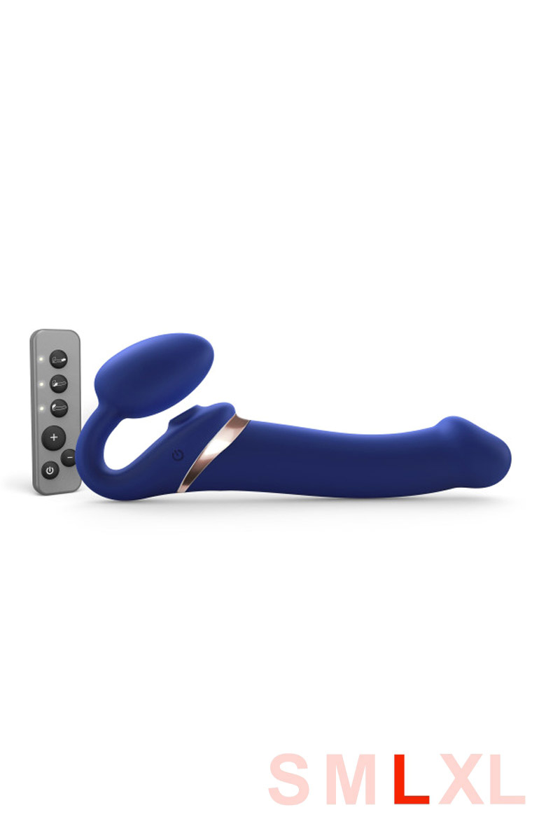 Gode ceinture anatomique télécommandé Multi Orgasm bleu L