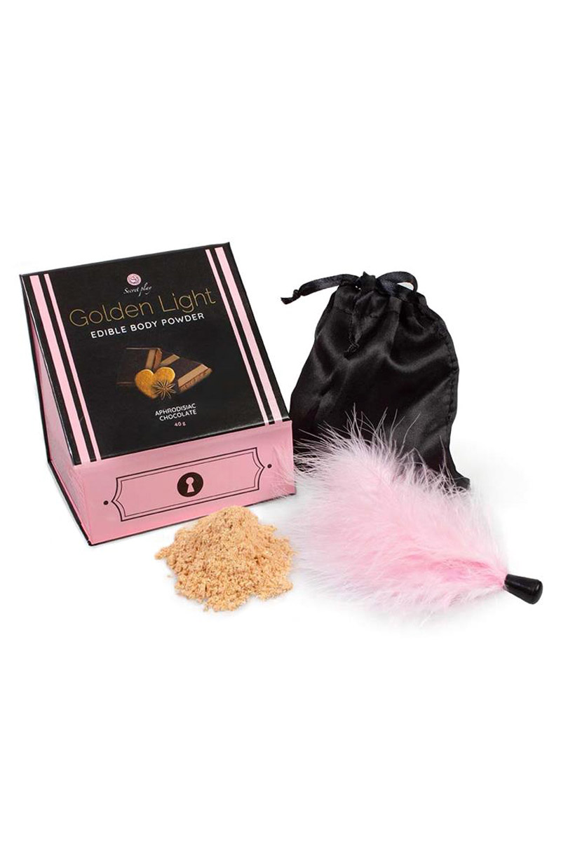 Kit poudre comestible chocolat aphrodisiaque et plumeau