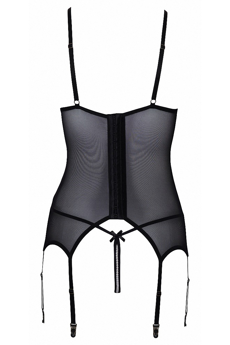 Guêpière seins nus et string ouvert résille et perles – Image 4