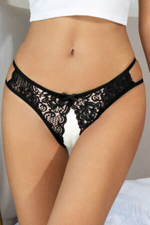 String ouvert dentelle noir